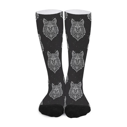 Native Tribal Wolf Pattern Print Long Socks