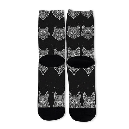 Native Tribal Wolf Pattern Print Long Socks
