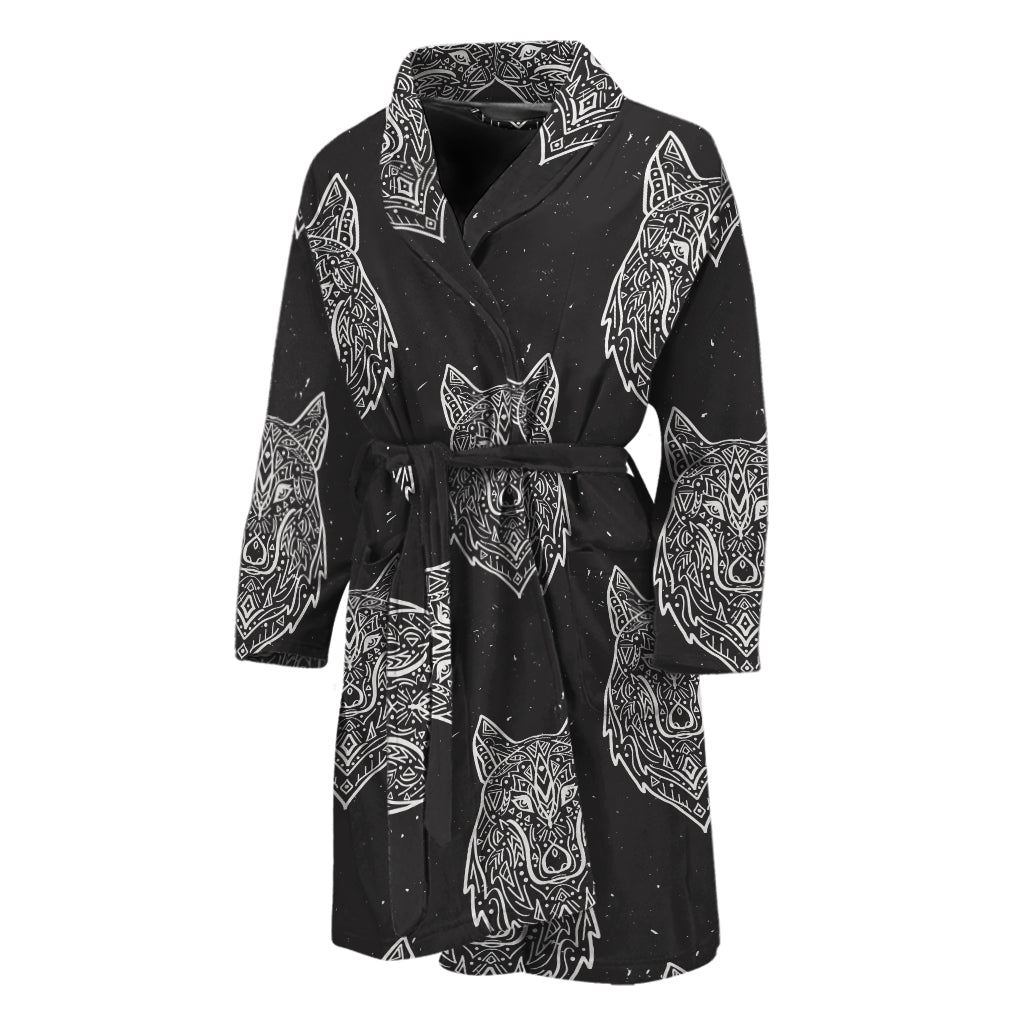 Native Tribal Wolf Pattern Print Men's Bathrobe