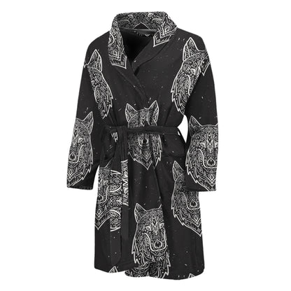 Native Tribal Wolf Pattern Print Men's Bathrobe