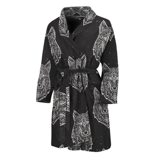 Native Tribal Wolf Pattern Print Men's Bathrobe
