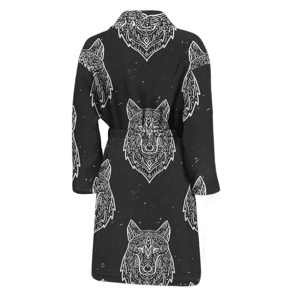 Native Tribal Wolf Pattern Print Men's Bathrobe