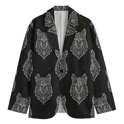 Native Tribal Wolf Pattern Print Men's Blazer