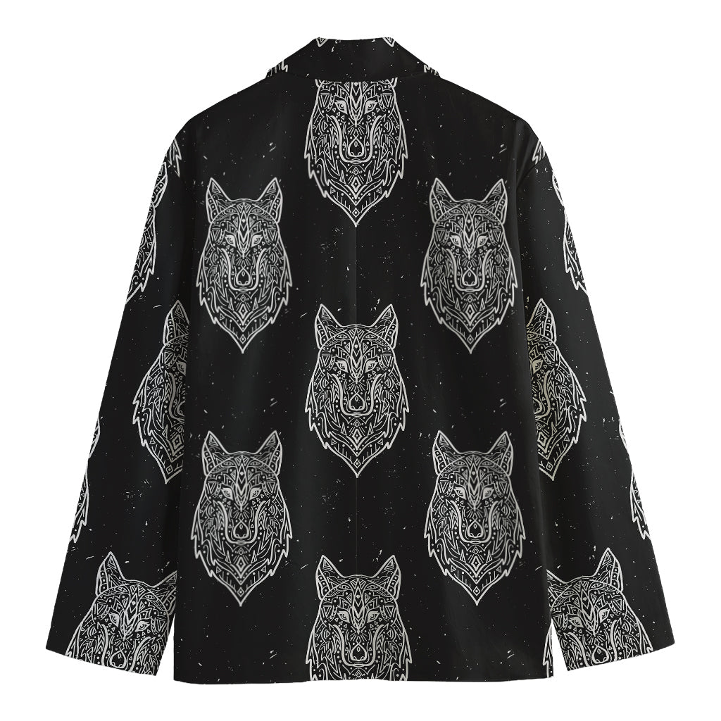 Native Tribal Wolf Pattern Print Men's Blazer