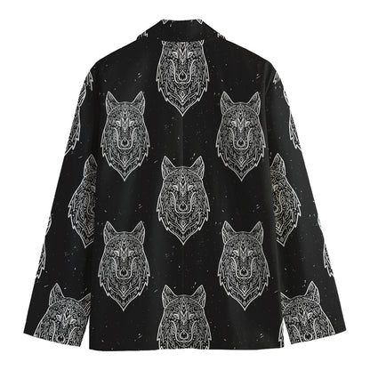 Native Tribal Wolf Pattern Print Men's Blazer