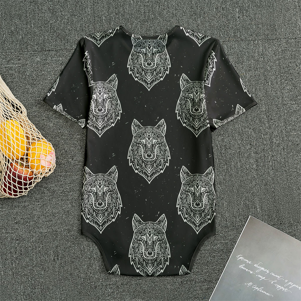 Native Tribal Wolf Pattern Print Men's Bodysuit