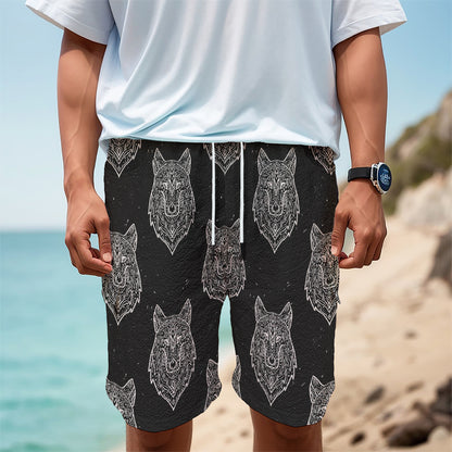 Native Tribal Wolf Pattern Print Men's Cargo Shorts
