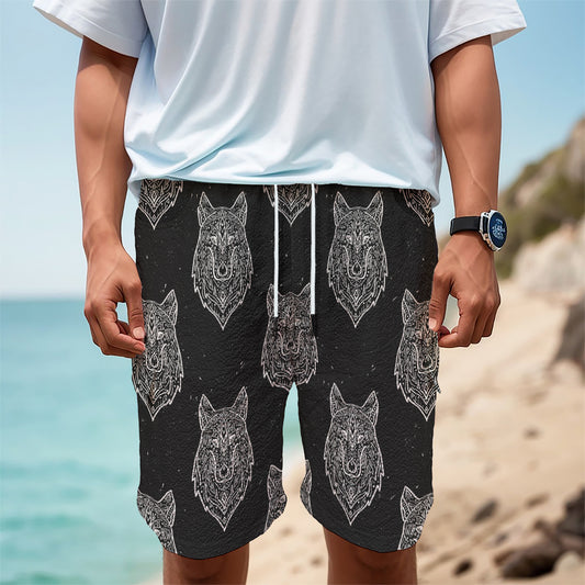 Native Tribal Wolf Pattern Print Men's Cargo Shorts