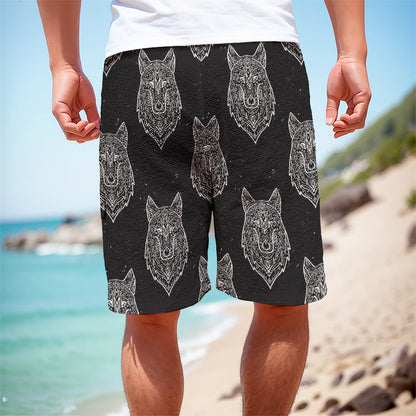 Native Tribal Wolf Pattern Print Men's Cargo Shorts