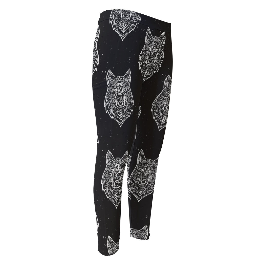 Native Tribal Wolf Pattern Print Men's Compression Pants