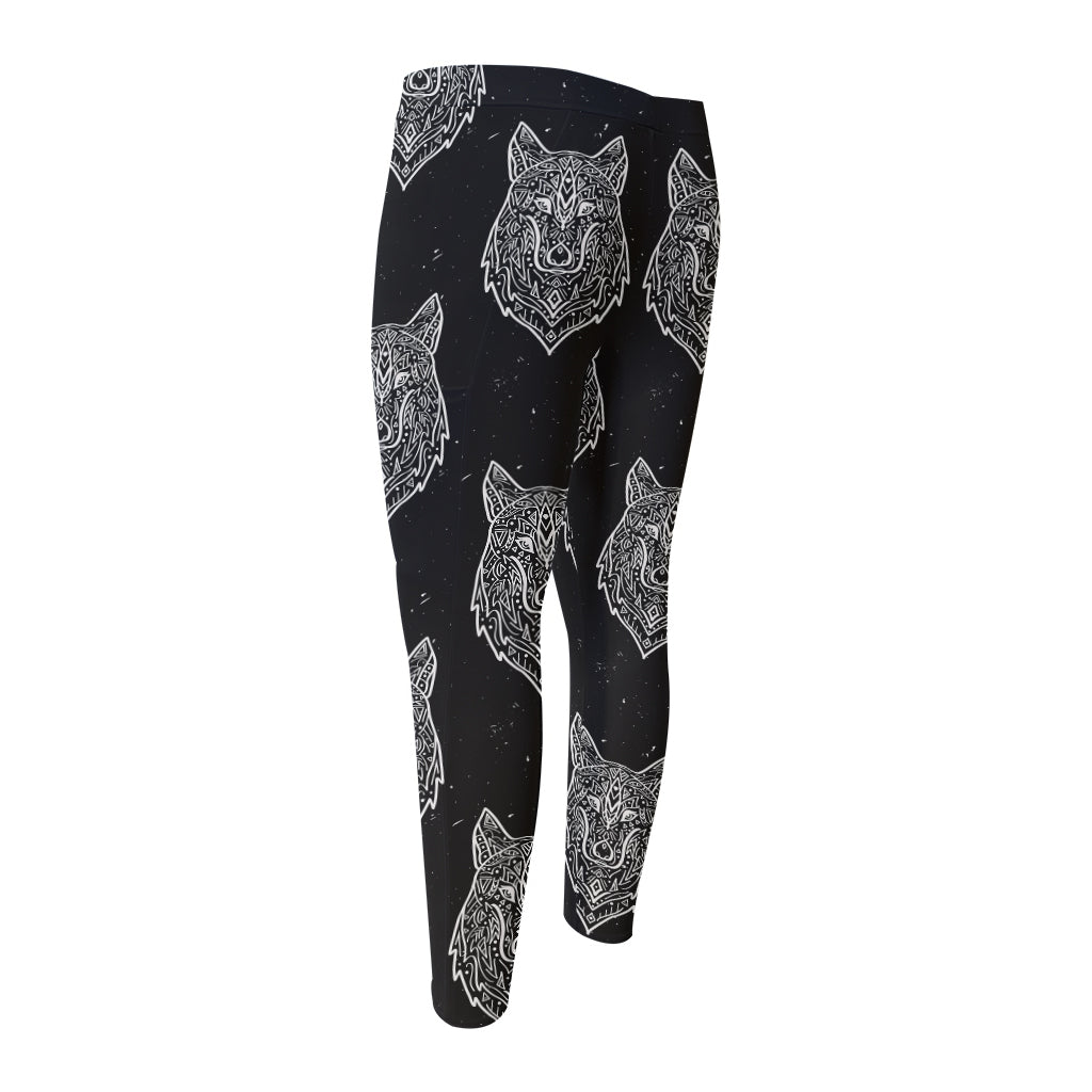 Native Tribal Wolf Pattern Print Men's Compression Pants