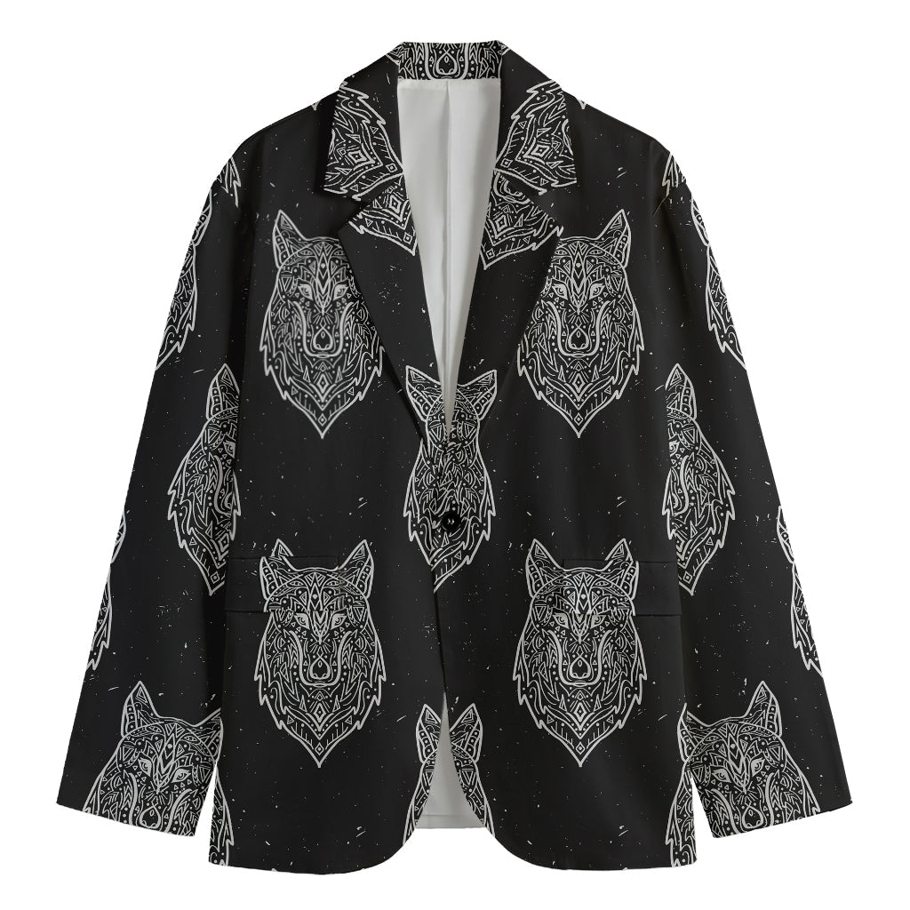 Native Tribal Wolf Pattern Print Men's Cotton Blazer