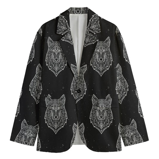 Native Tribal Wolf Pattern Print Men's Cotton Blazer