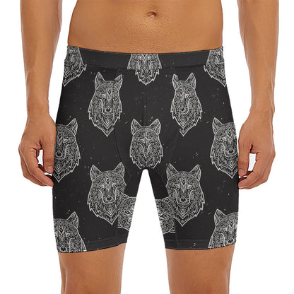 Native Tribal Wolf Pattern Print Men's Long Boxer Briefs