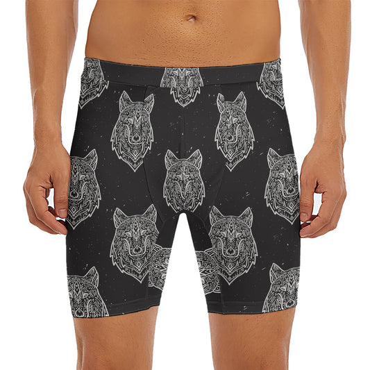 Native Tribal Wolf Pattern Print Men's Long Boxer Briefs