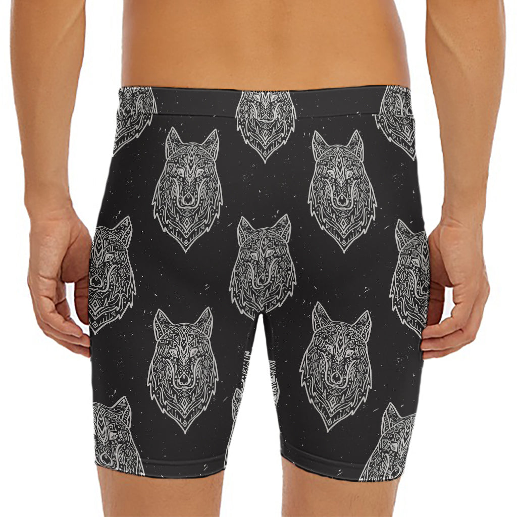 Native Tribal Wolf Pattern Print Men's Long Boxer Briefs