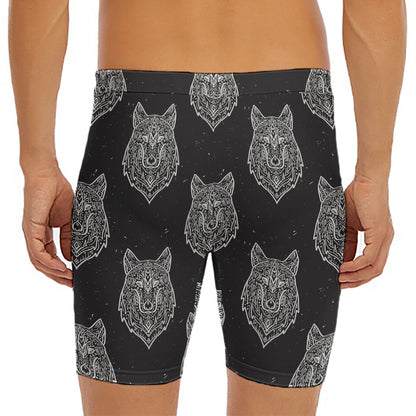 Native Tribal Wolf Pattern Print Men's Long Boxer Briefs