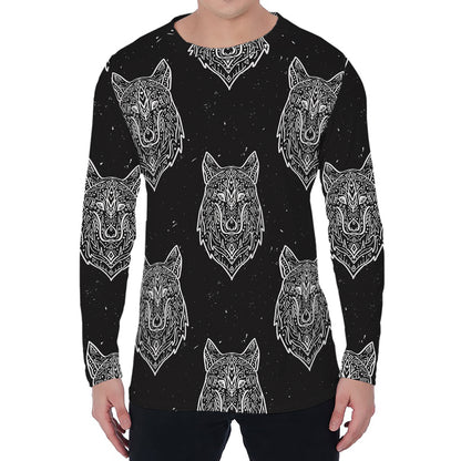Native Tribal Wolf Pattern Print Men's Long Sleeve T-Shirt
