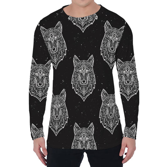 Native Tribal Wolf Pattern Print Men's Long Sleeve T-Shirt
