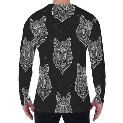 Native Tribal Wolf Pattern Print Men's Long Sleeve T-Shirt