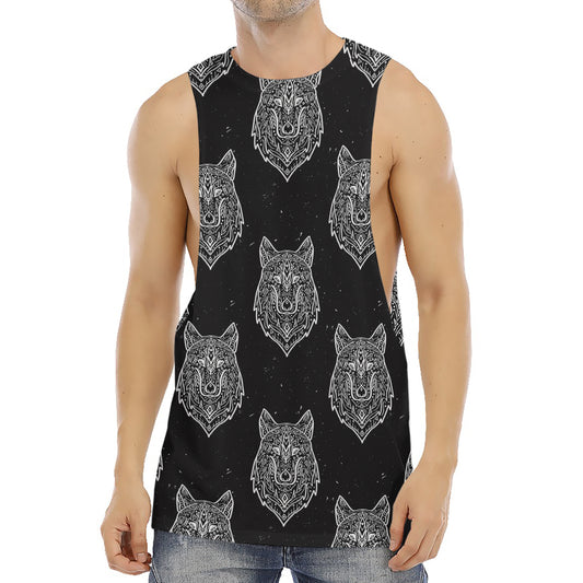 Native Tribal Wolf Pattern Print Men's Muscle Tank Top