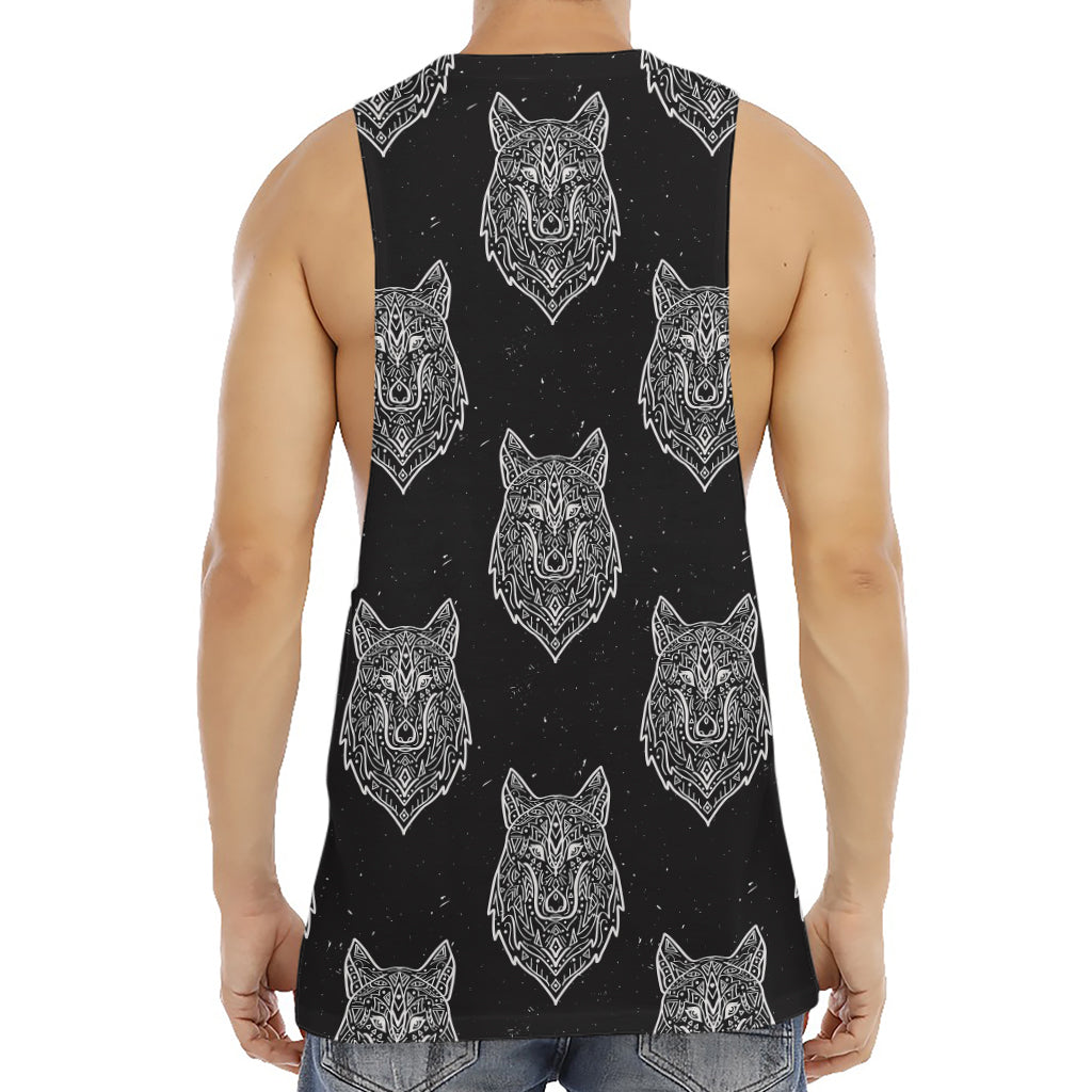 Native Tribal Wolf Pattern Print Men's Muscle Tank Top