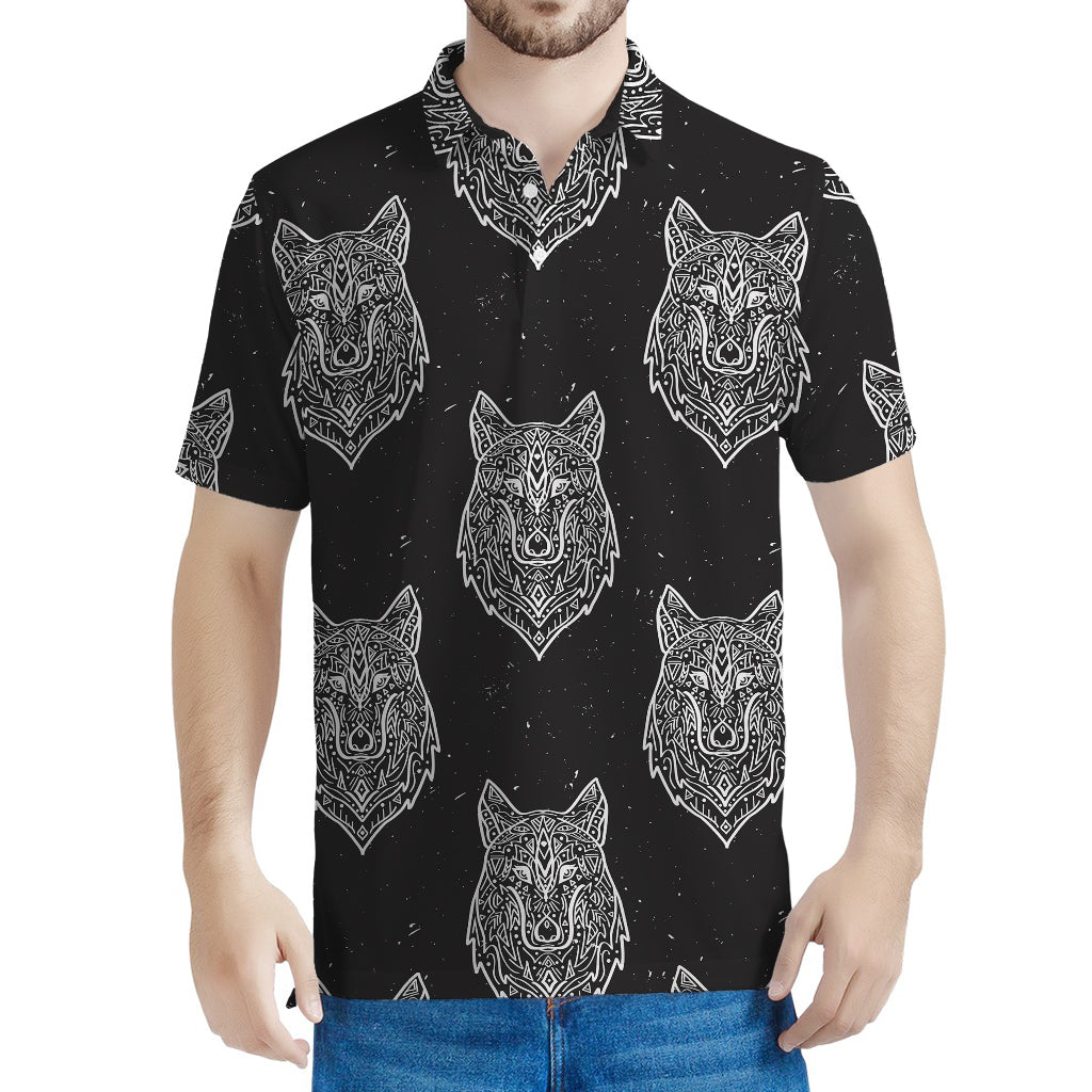 Native Tribal Wolf Pattern Print Men's Polo Shirt