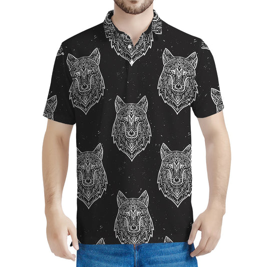 Native Tribal Wolf Pattern Print Men's Polo Shirt