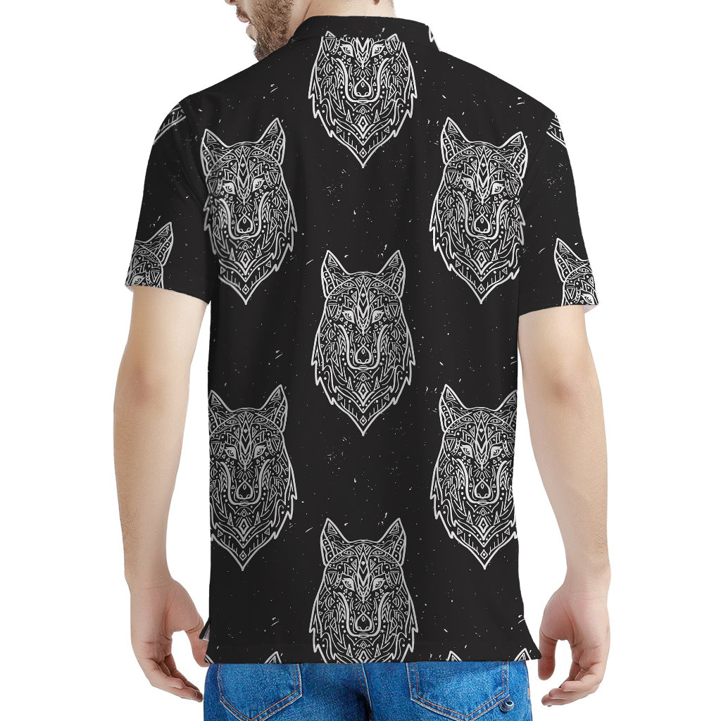 Native Tribal Wolf Pattern Print Men's Polo Shirt