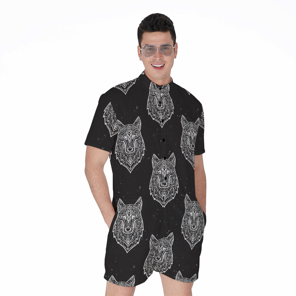 Native Tribal Wolf Pattern Print Men's Rompers