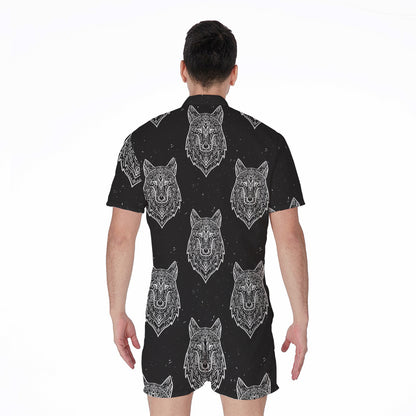 Native Tribal Wolf Pattern Print Men's Rompers