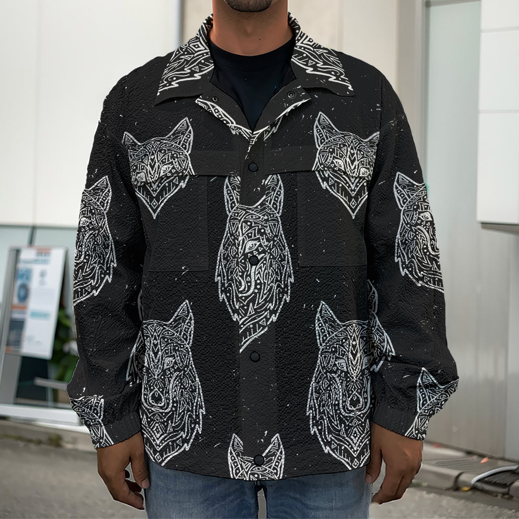 Native Tribal Wolf Pattern Print Men's Shirt Jacket