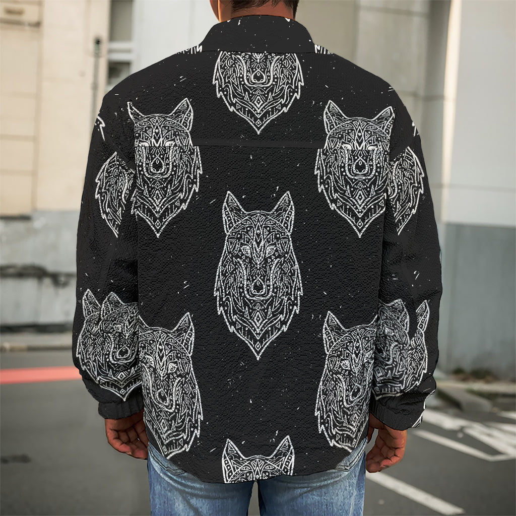 Native Tribal Wolf Pattern Print Men's Shirt Jacket