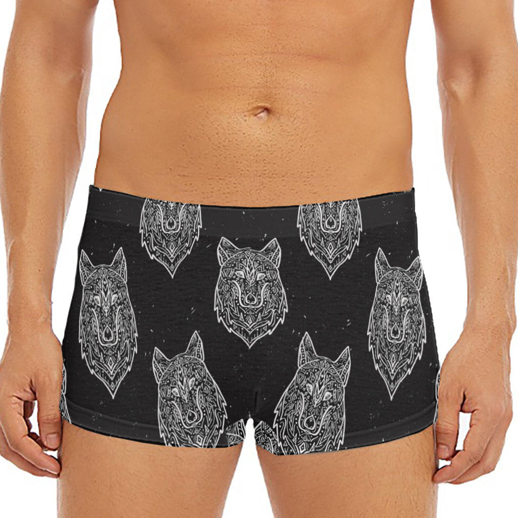 Native Tribal Wolf Pattern Print Men's Short Boxer Briefs