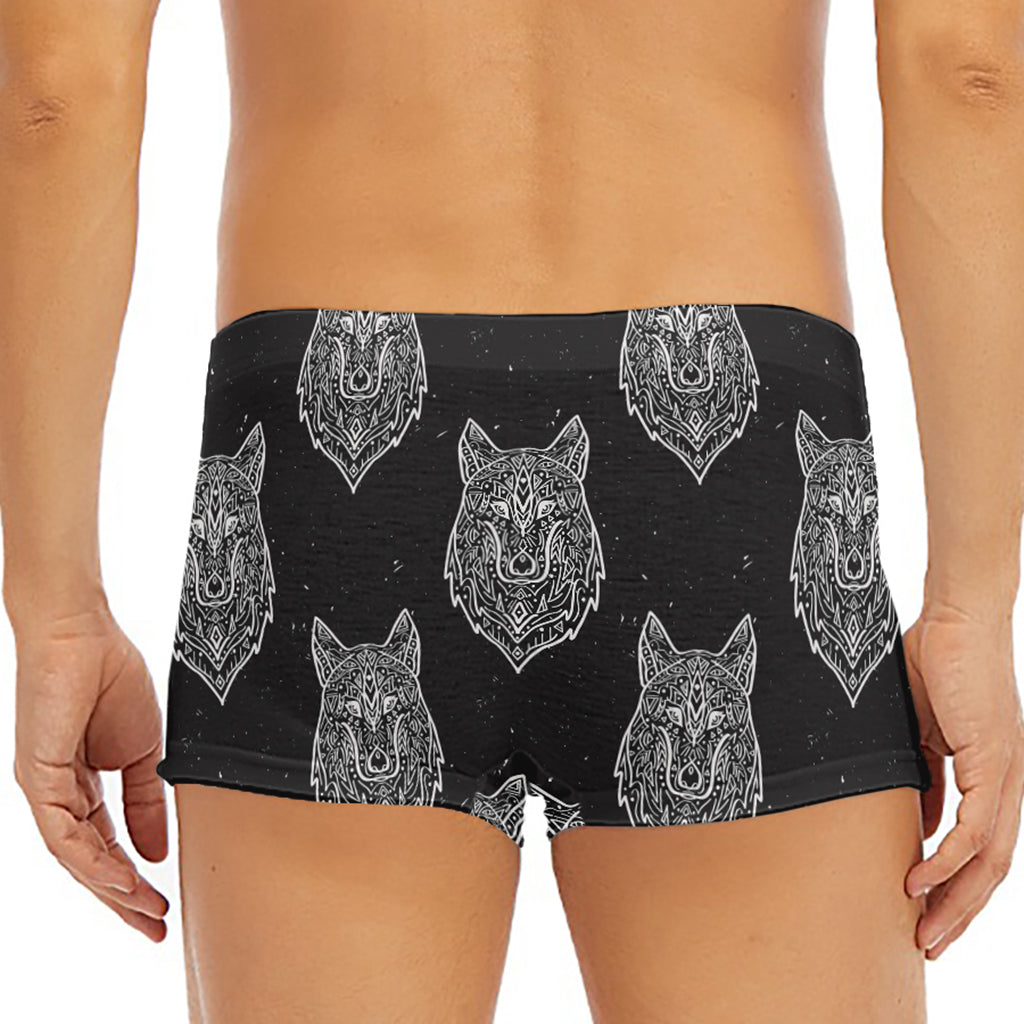 Native Tribal Wolf Pattern Print Men's Short Boxer Briefs