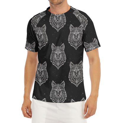Native Tribal Wolf Pattern Print Men's Short Sleeve Rash Guard