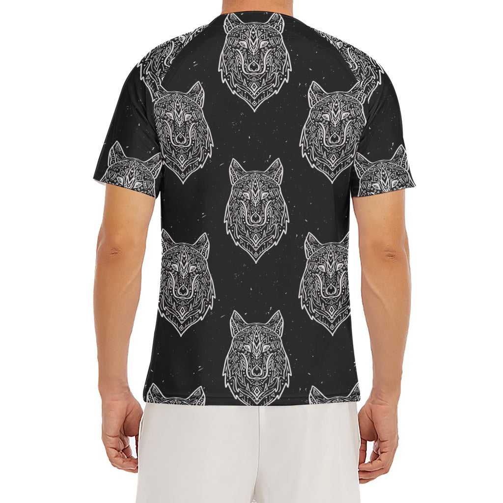 Native Tribal Wolf Pattern Print Men's Short Sleeve Rash Guard