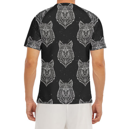 Native Tribal Wolf Pattern Print Men's Short Sleeve Rash Guard