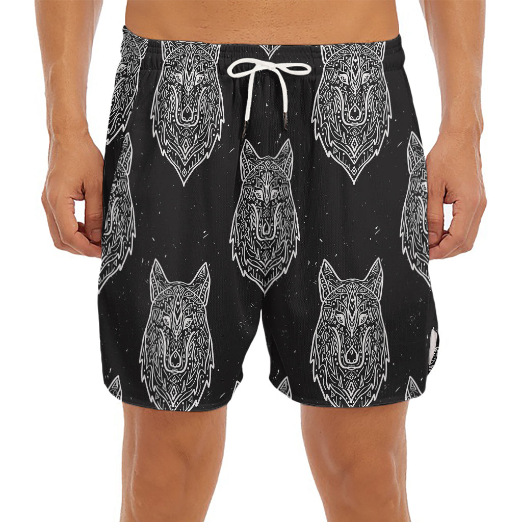 Native Tribal Wolf Pattern Print Men's Split Running Shorts