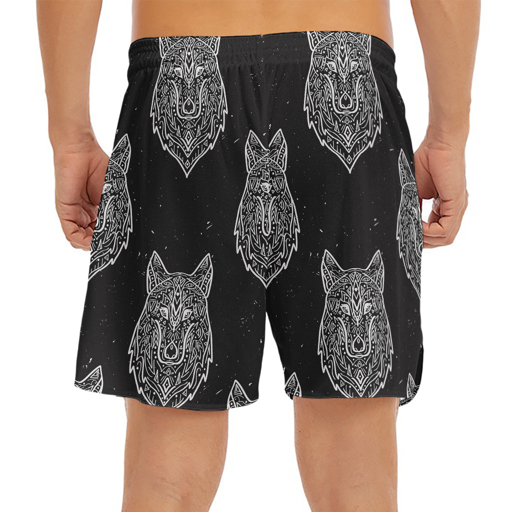 Native Tribal Wolf Pattern Print Men's Split Running Shorts