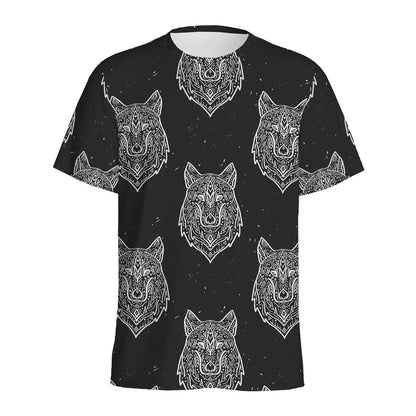 Native Tribal Wolf Pattern Print Men's Sports T-Shirt