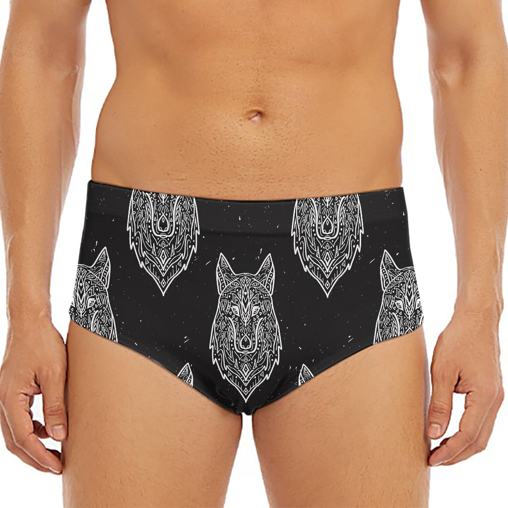 Native Tribal Wolf Pattern Print Men's Triangle Swim Briefs