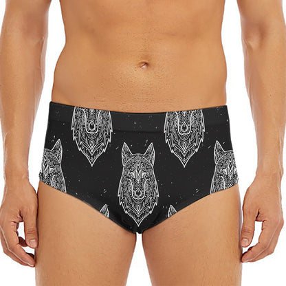 Native Tribal Wolf Pattern Print Men's Triangle Swim Briefs