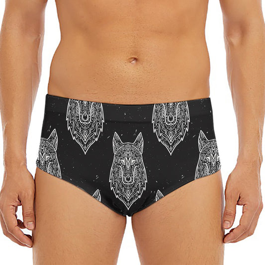 Native Tribal Wolf Pattern Print Men's Triangle Swim Briefs
