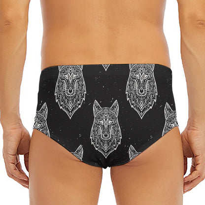 Native Tribal Wolf Pattern Print Men's Triangle Swim Briefs