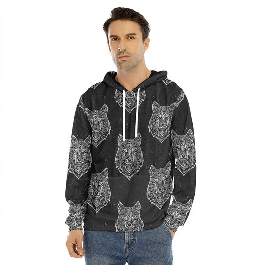 Native Tribal Wolf Pattern Print Men's Velvet Pullover Hoodie
