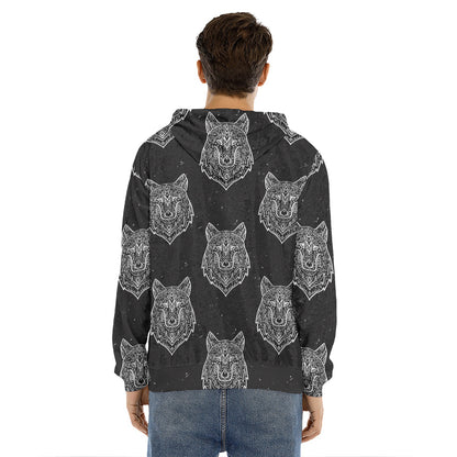 Native Tribal Wolf Pattern Print Men's Velvet Pullover Hoodie