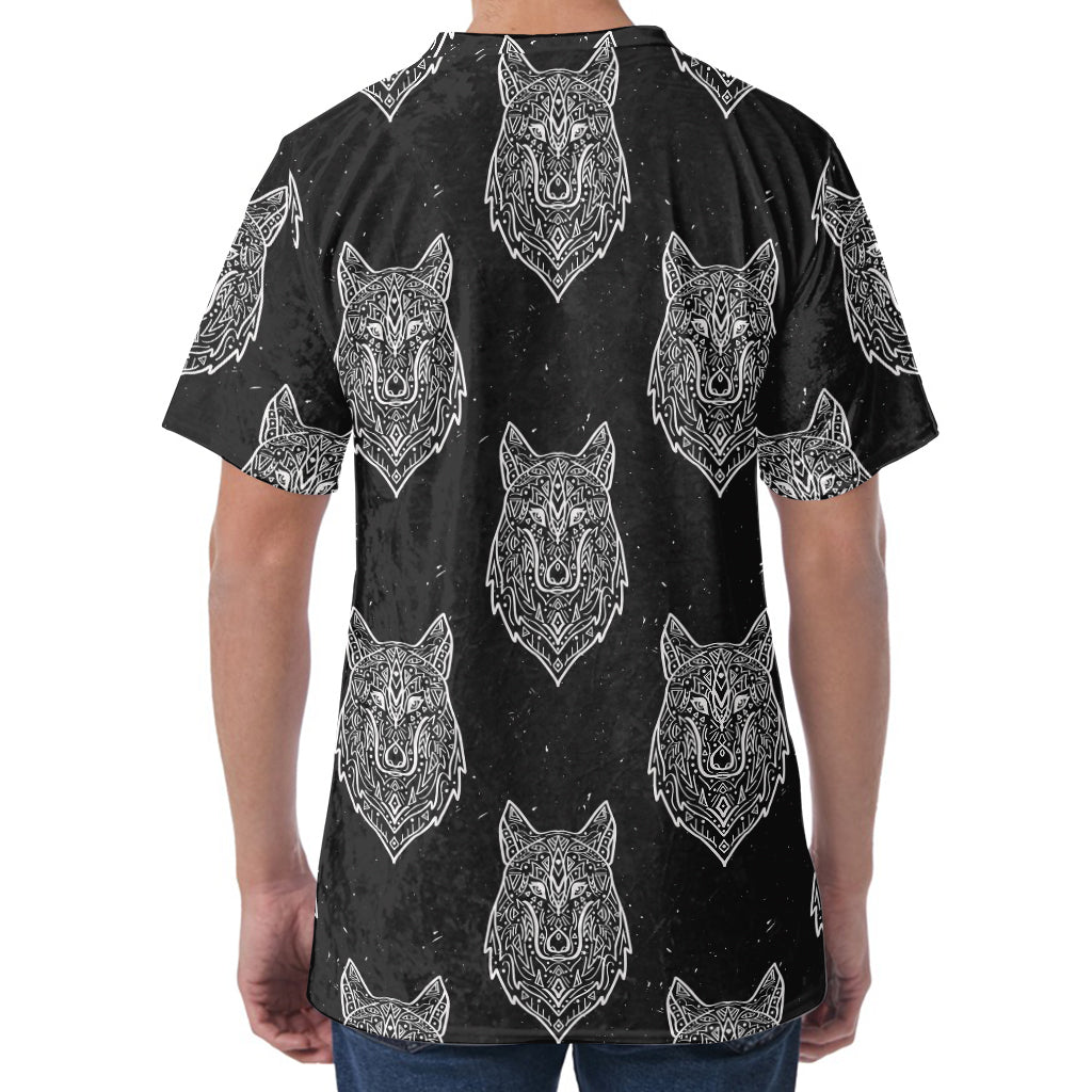 Native Tribal Wolf Pattern Print Men's Velvet T-Shirt