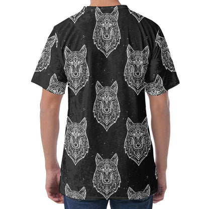 Native Tribal Wolf Pattern Print Men's Velvet T-Shirt