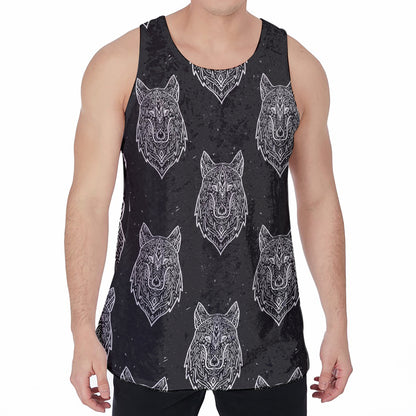 Native Tribal Wolf Pattern Print Men's Velvet Tank Top